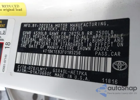 2015 Toyota Avalon Limited из США, поврежденный, VIN 4T1BK1EB3FU185256